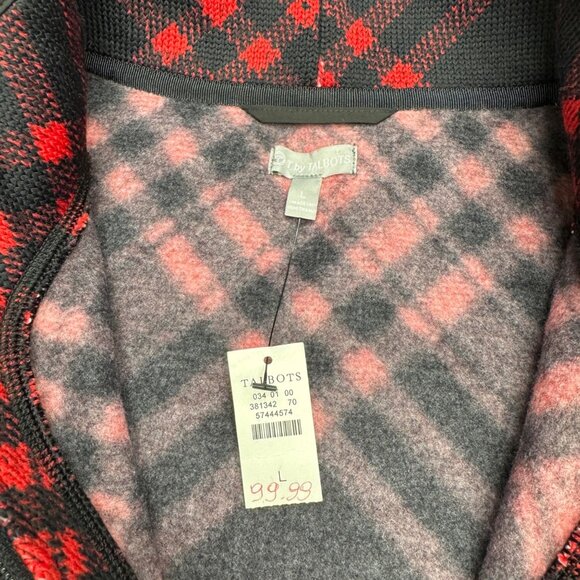 NEW Talbots Women's Fleece Back Jacket Plaid Pattern Red & Black Full-Zip, Sz L - Picture 5 of 9